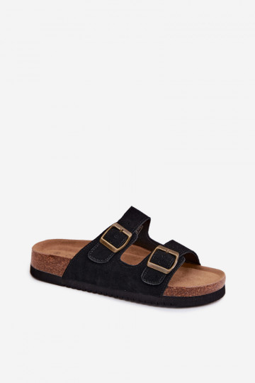 Chaussons en cuir daim noir avec boucles Rosaliae 2