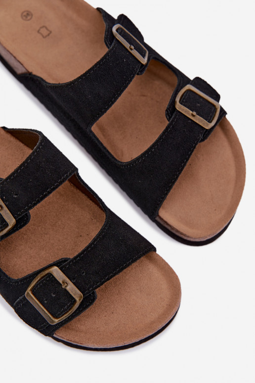 Schwarze Leder-Suede-Slipper mit Schnallen Rosaliae