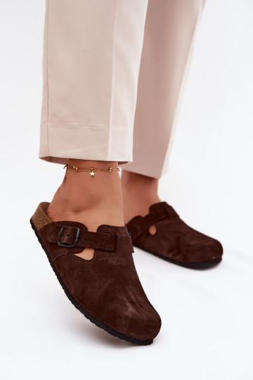 Suède leren mule slippers met gespen Zazoo 1905, chocolade kleur