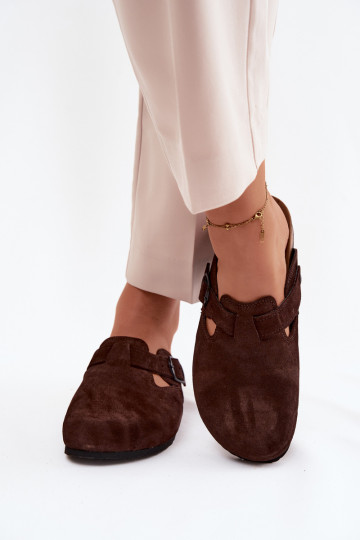 Suède leren mule slippers met gespen Zazoo 1905, chocolade kleur 2