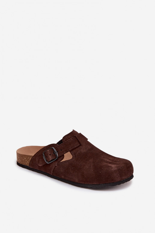 Mules en cuir daim avec boucles Zazoo 1905, couleur chocolat