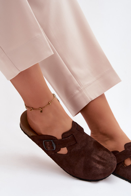 Suède leren mule slippers met gespen Zazoo 1905, chocolade kleur