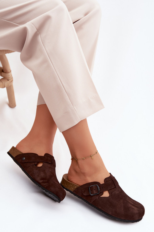 Mules en cuir daim avec boucles Zazoo 1905, couleur chocolat