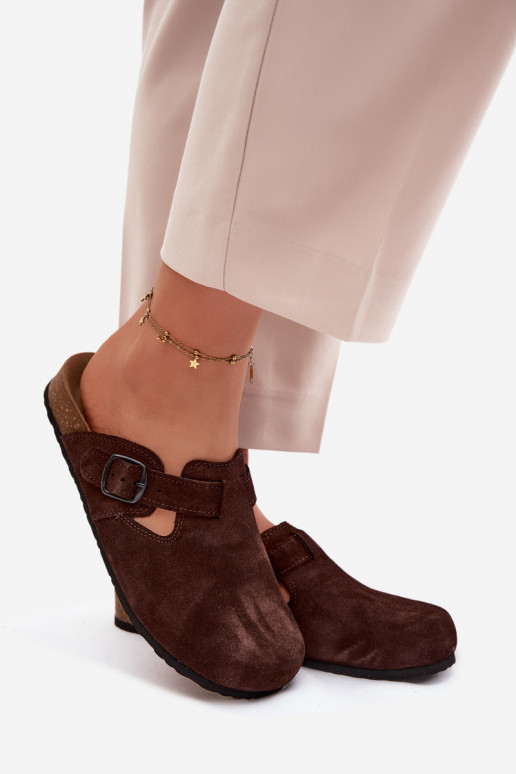 Mules en cuir daim avec boucles Zazoo 1905, couleur chocolat