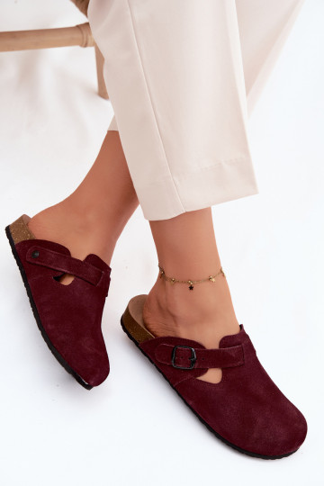 Ziegenveloursleder-Mules mit Schnallen Zazoo 1905, dunkelviolette Farbe