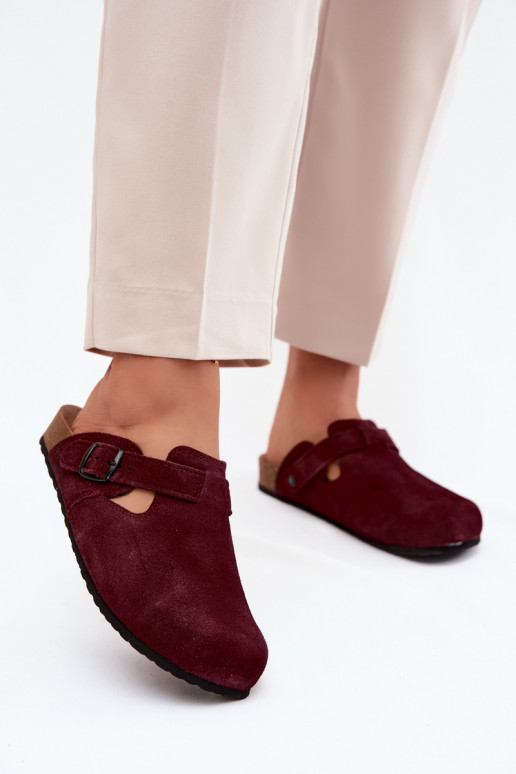 Leer Suede pantoffels Mule met gespen Zazoo 1905 Donkerpaarse kleur