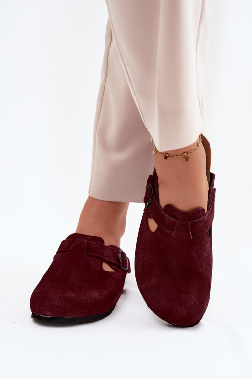 Leer Suede pantoffels Mule met gespen Zazoo 1905 Donkerpaarse kleur
