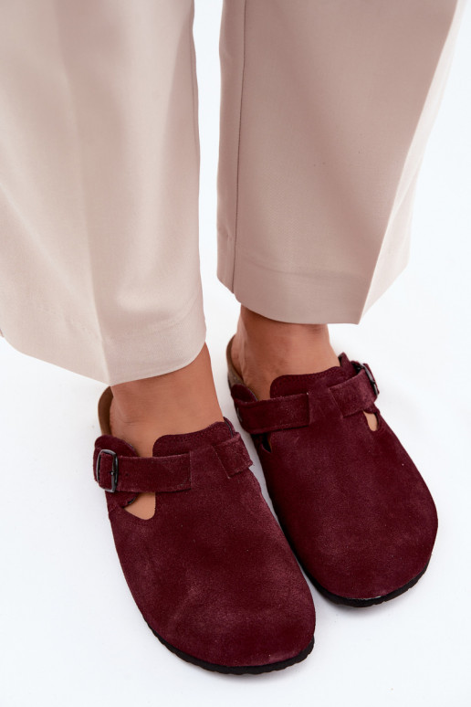 Mules en cuir daim avec boucles Zazoo 1905, couleur violet foncé