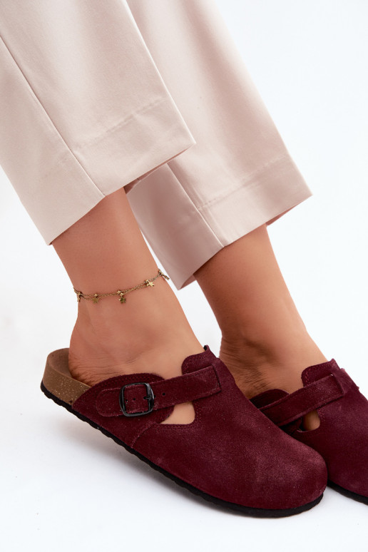 Mules en cuir daim avec boucles Zazoo 1905, couleur violet foncé
