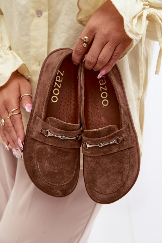 Mocassins Barefoot van suède Zazoo 322 bruine kleur