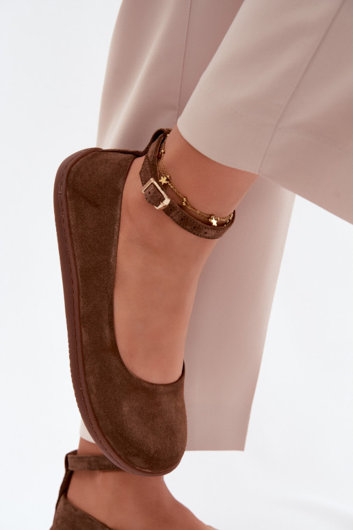 Ballerines barefoot en daim Zazoo 020, couleur marron
