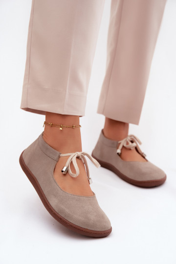 Leer Ballerinas van suède Barefoot met riemen Zazoo 021 kleur cappuccino