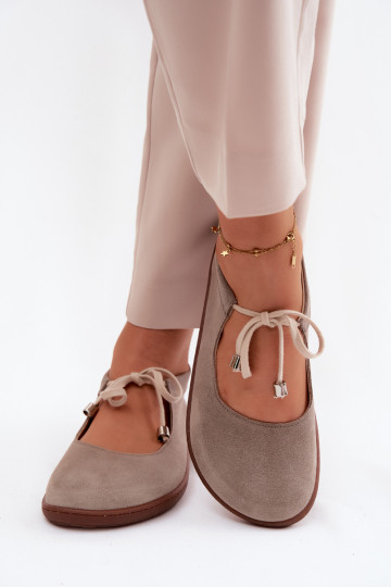 Suède leren barefoot ballerina's met banden Zazoo 021, cappuccino kleur 2