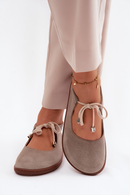 Suède leren barefoot ballerina's met banden Zazoo 021, cappuccino kleur