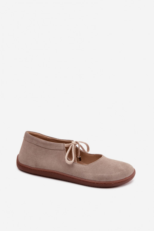 Ballerines barefoot en cuir daim avec sangles Zazoo 021, couleur cappuccino