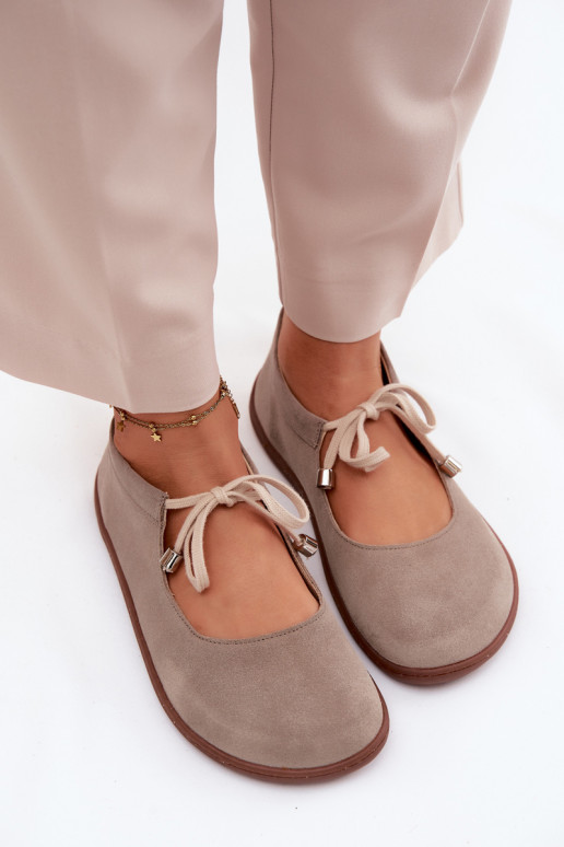 Leer Ballerinas van suède Barefoot met riemen Zazoo 021 kleur cappuccino