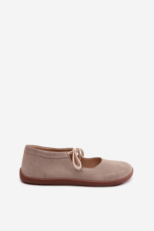Leer Ballerinas van suède Barefoot met riemen Zazoo 021 kleur cappuccino