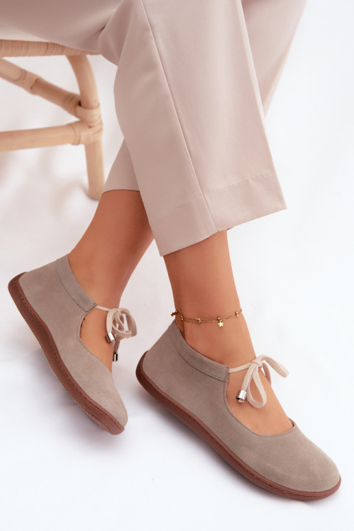 Ziegenveloursleder-Barefoot-Ballerinas mit Riemen Zazoo 021, cappuccino-farbe