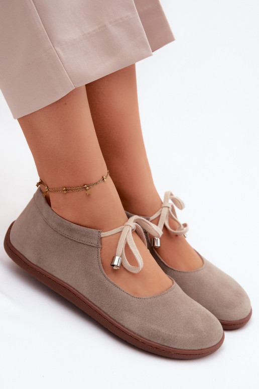 Ziegenveloursleder-Barefoot-Ballerinas mit Riemen Zazoo 021, cappuccino-farbe