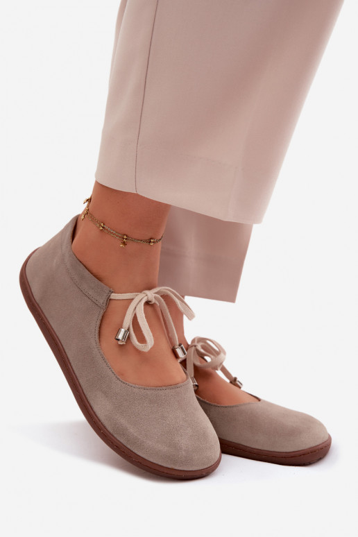 Ziegenveloursleder-Barefoot-Ballerinas mit Riemen Zazoo 021, cappuccino-farbe