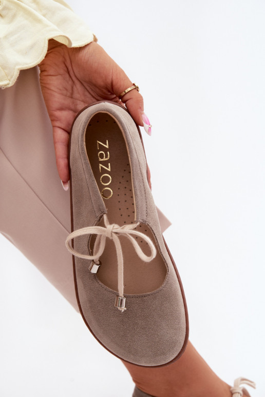 Ballerines barefoot en cuir daim avec sangles Zazoo 021, couleur cappuccino