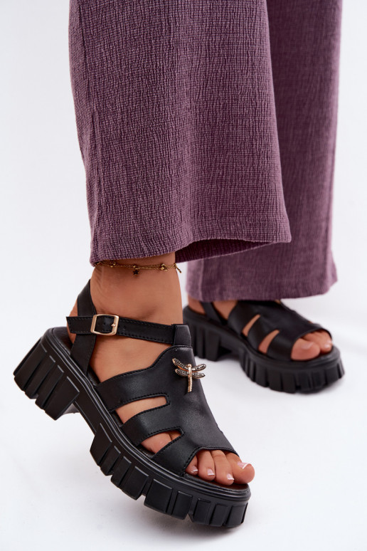 Dames sandalen op platform met gespen Vinceza 79627, zwarte kleur