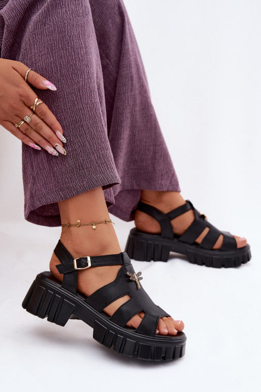 Damen-Platformsandalen mit Schnalle Vinceza 79627, schwarze Farbe