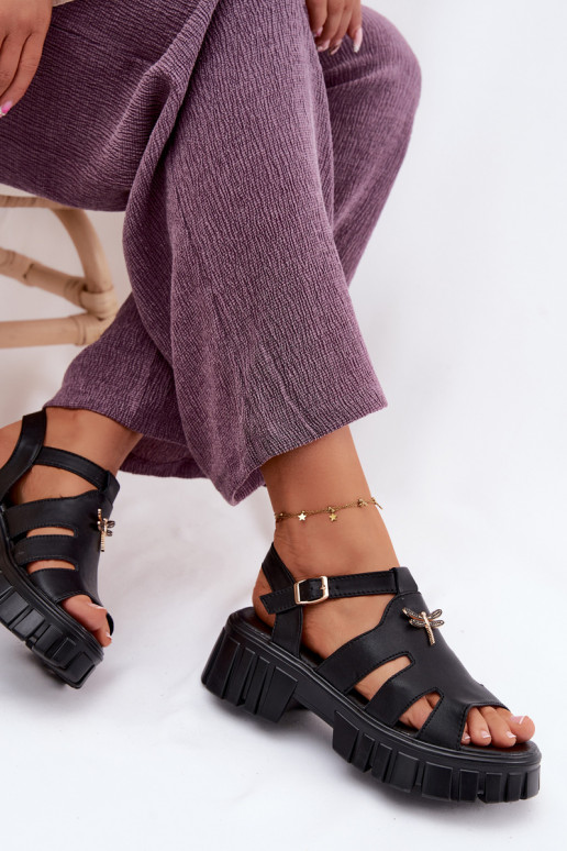 Damen-Platformsandalen mit Schnalle Vinceza 79627, schwarze Farbe