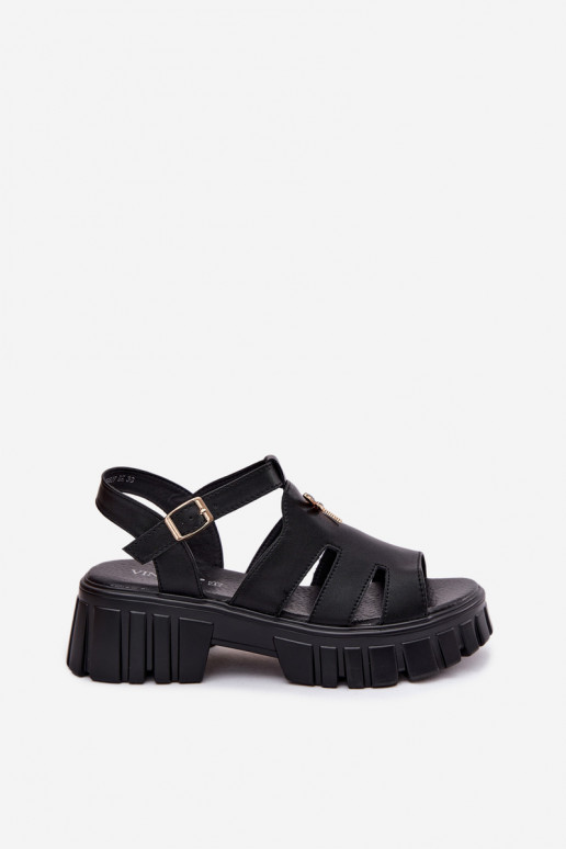 Dames sandalen op platform met gespen Vinceza 79627, zwarte kleur