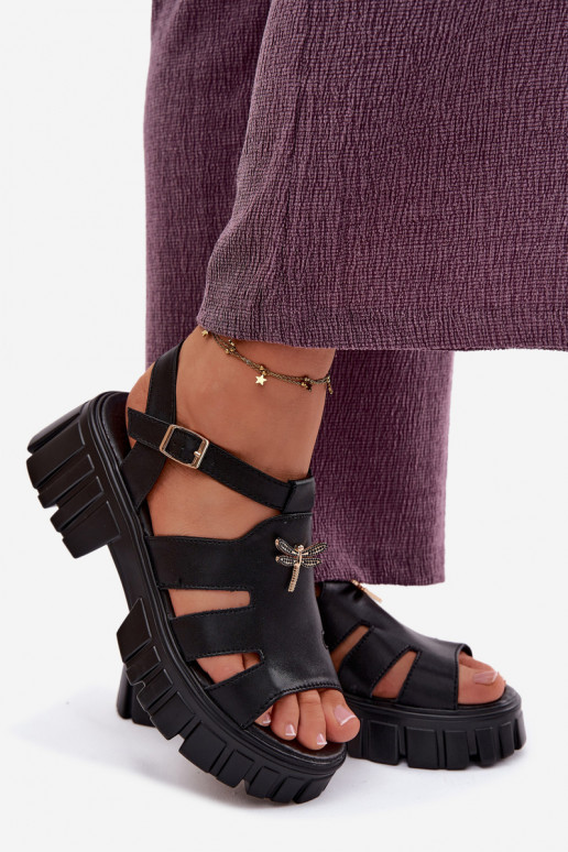 Damen-Platformsandalen mit Schnalle Vinceza 79627, schwarze Farbe