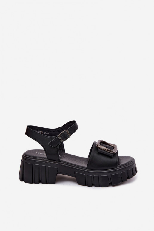 Damensandalen Feminin mit einer Plattform mit Schnallen Vinceza 79611 schZuarze Farbe
