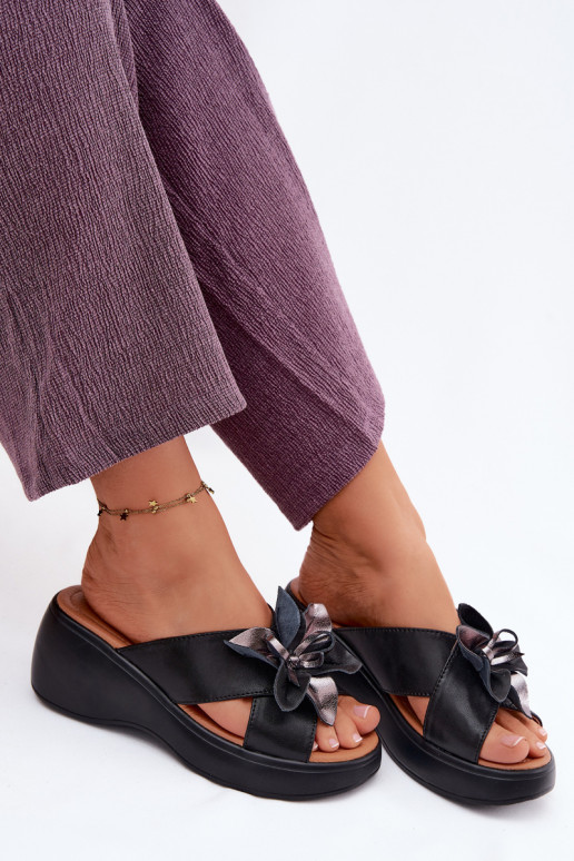 Leren pantoffels met platform Met sierlijk Een bloem Vinceza 41511 zInart