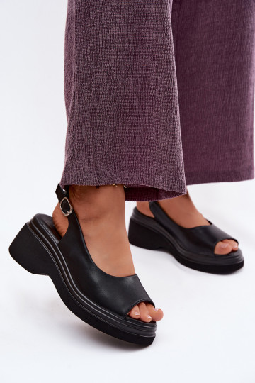 Leren platformsandalen Vinceza 66936, zwarte kleur