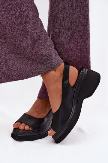 Leren platformsandalen Vinceza 66936, zwarte kleur 2