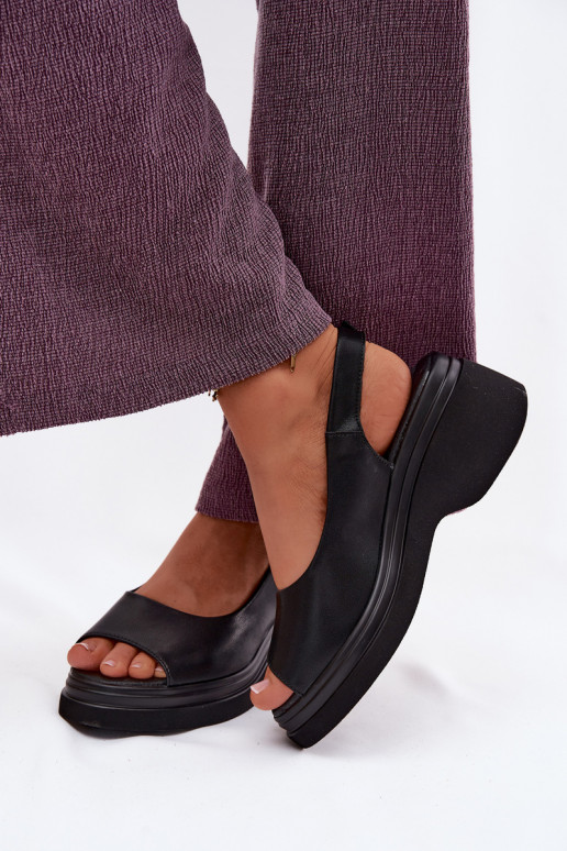 Leder-Platformsandalen Vinceza 66936, schwarz