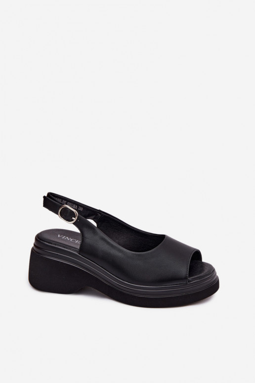 Leder-Platformsandalen Vinceza 66936, schwarz
