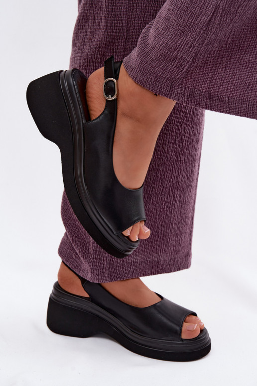 Sandales en cuir à plateforme Vinceza 66936, couleur noire
