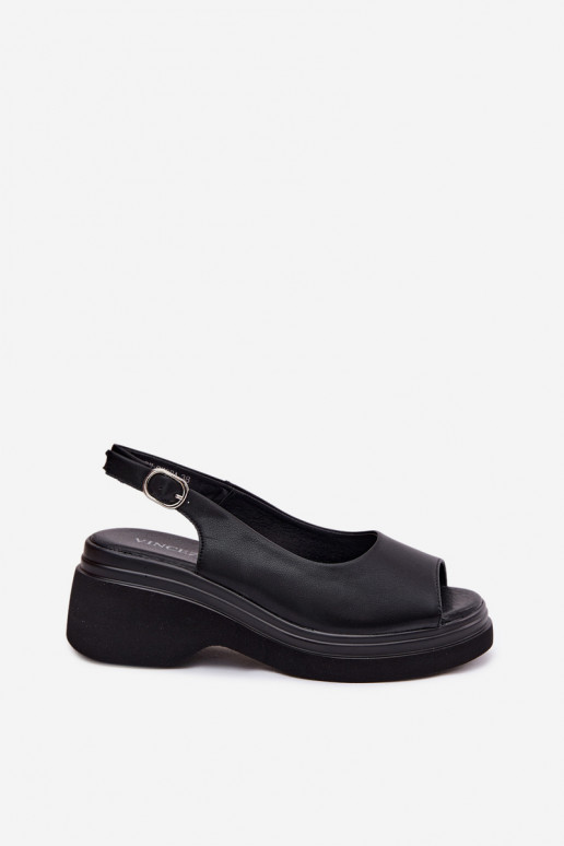 Sandales en cuir à plateforme Vinceza 66936, couleur noire