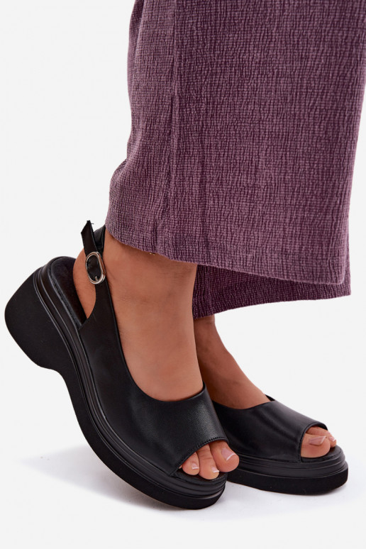 Sandales en cuir à plateforme Vinceza 66936, couleur noire