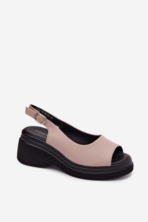 Leren platformsandalen Vinceza 66936, zandkleur