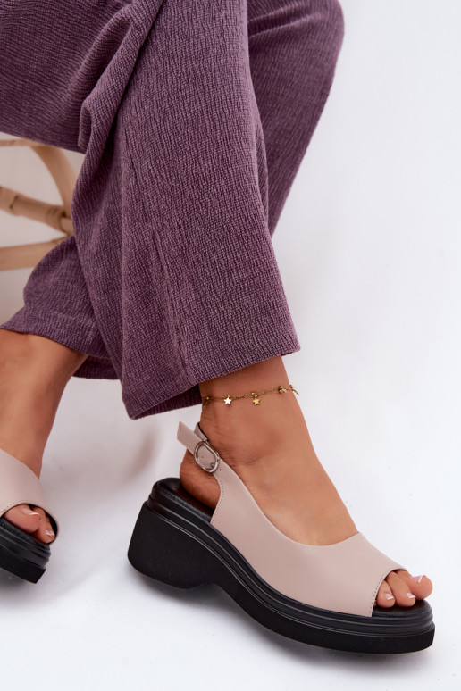 Leren platformsandalen Vinceza 66936, zandkleur