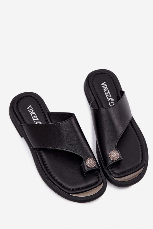 Schwarze Leder-Damenslipper mit breitem Absatz Vinceza 62307