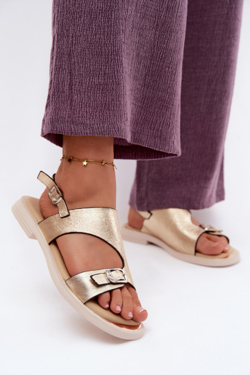 Sandales dorées pour femmes avec large talon Vinceza 86434 2