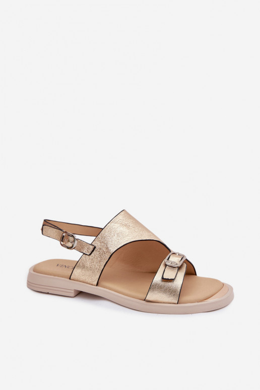 Sandales dorées pour femmes avec large talon Vinceza 86434