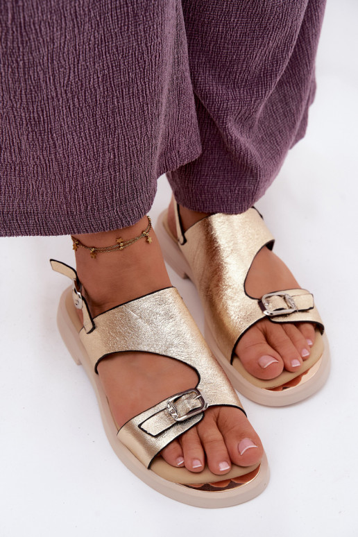 Gouden dames sandalen met brede hak Vinceza 86434