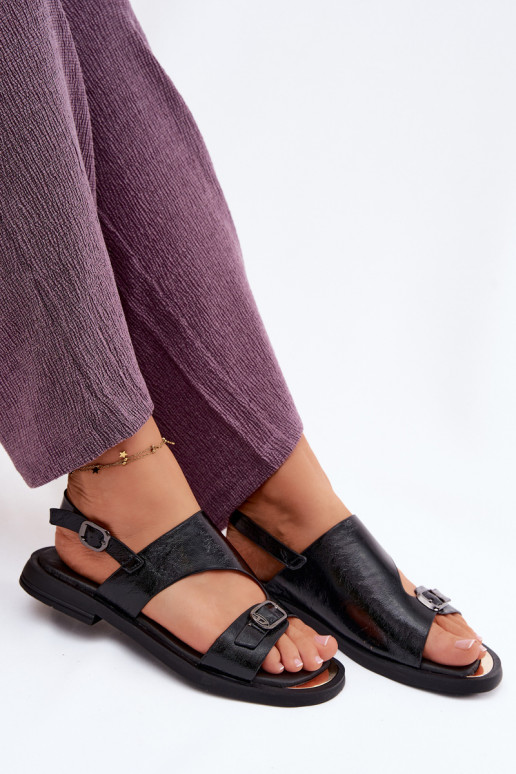 Zwarte dames sandalen met brede hak Vinceza 86434