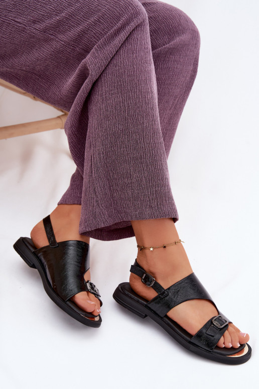 Schwarze Damen-Sandalen mit breitem Absatz Vinceza 86434