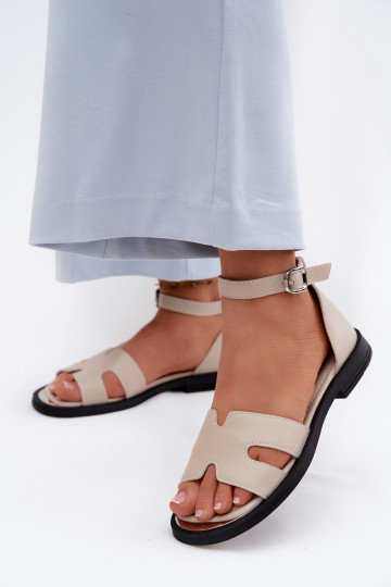 Sandales en cuir pour femmes avec large talon Vinceza 62305, couleur sable 2