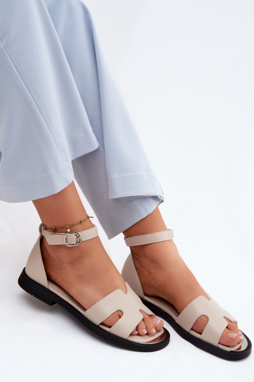 Leder-Damensandalen mit breitem Absatz Vinceza 62305, sandfarben