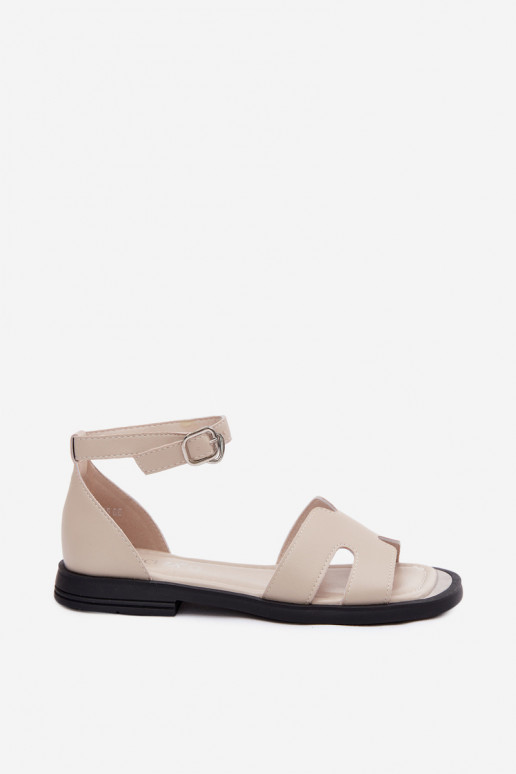 Leren dames sandalen met brede hak Vinceza 62305, zandkleur